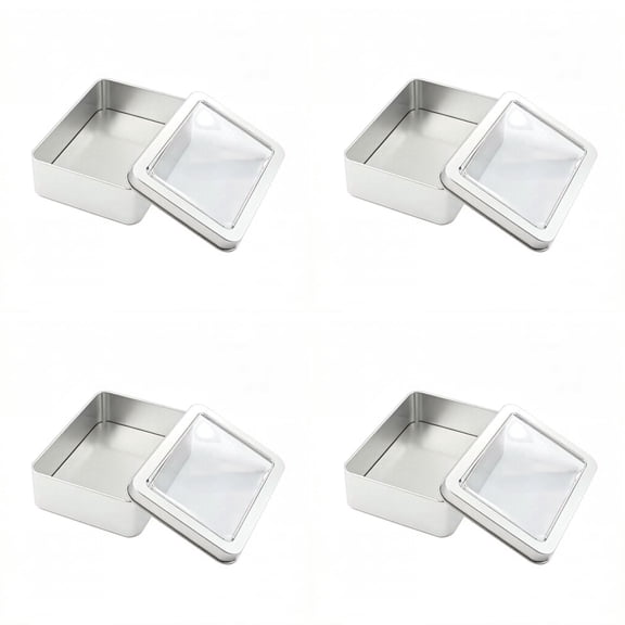 Metal Box with Clear Lid Window, 4.21 x 2.83 x 1.18 Inch Rectangular Storage Box, Portable Metal Container for Home Organizer Crafts Gifts Keys 4 Pcs