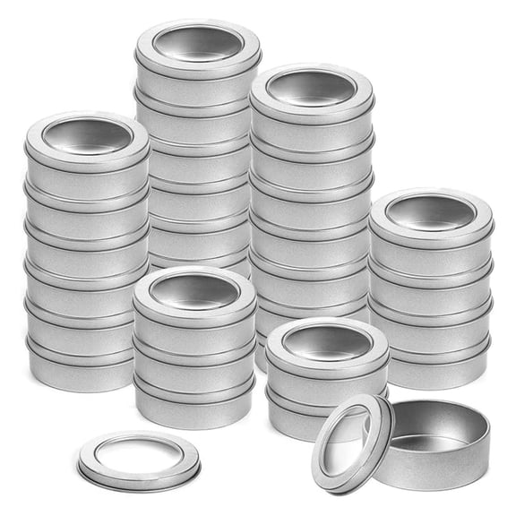 Metal Tin Cans 2 Ounce - 30 Pack Round Empty Containers with Clear Lid for Candles, Arts Crafts, Kitchen Storage & Office Supplies