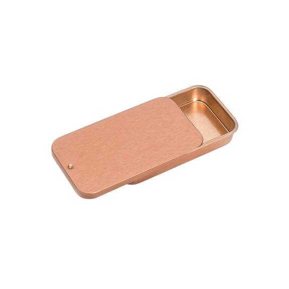 Metal Tin Container, Rose Gold Sliding Top Rectangular Mini Storage Tin Box, 1 Piece Portable Small Metal Organizer, for Storing Pins Jewelry Candy Crafts Small Desktop Supplies