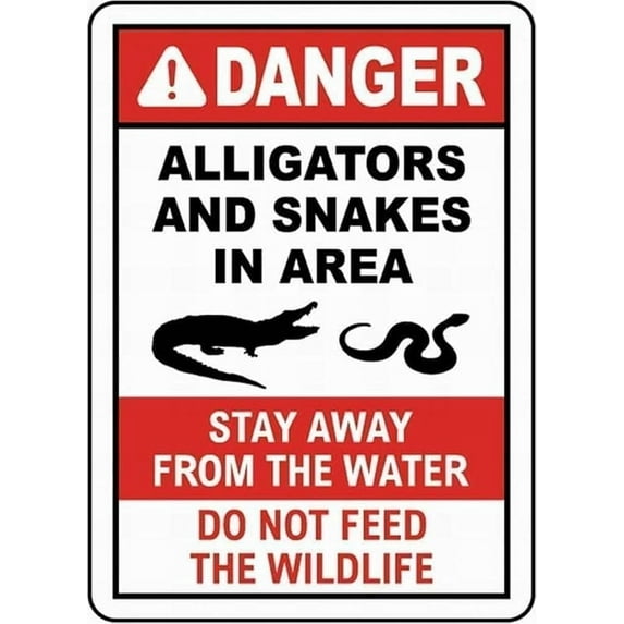 Metal Tin Retro Sign Warning Safety Alligators and Snakes in Area Notice Poster Vintage Signs for Bar Music Club Man Cave Room Wall Decor 8x12 Inch