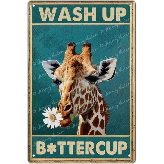Metal Tin Retro Sign Wash Up Buttercup Metal Poster, Giraffe Metal Poster, Funny Giraffe Wall Art, Bathroom Hanging Decor, Home Decor, Funny Toilet Bathroom Decor New Home Gift 12x8 Inch