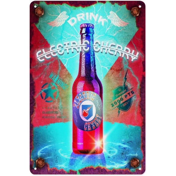 Metal Tin Sign 12 X 8 Inch - Electric Cherry - Poster Metal Plaque, For Cafe, Bar, Home Wall Decor