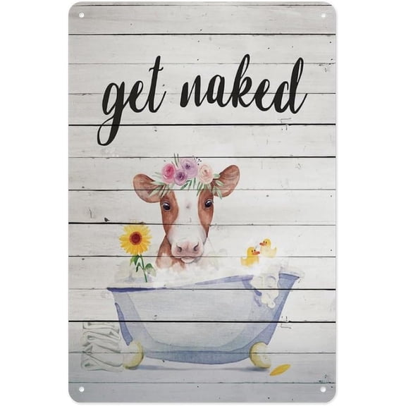 Metal Tin Sign 12 X 8 Inch - Rustic Cow in Bathtub - Poster Metal Plaque, Bathroom Decor For Home Toilet Restroom