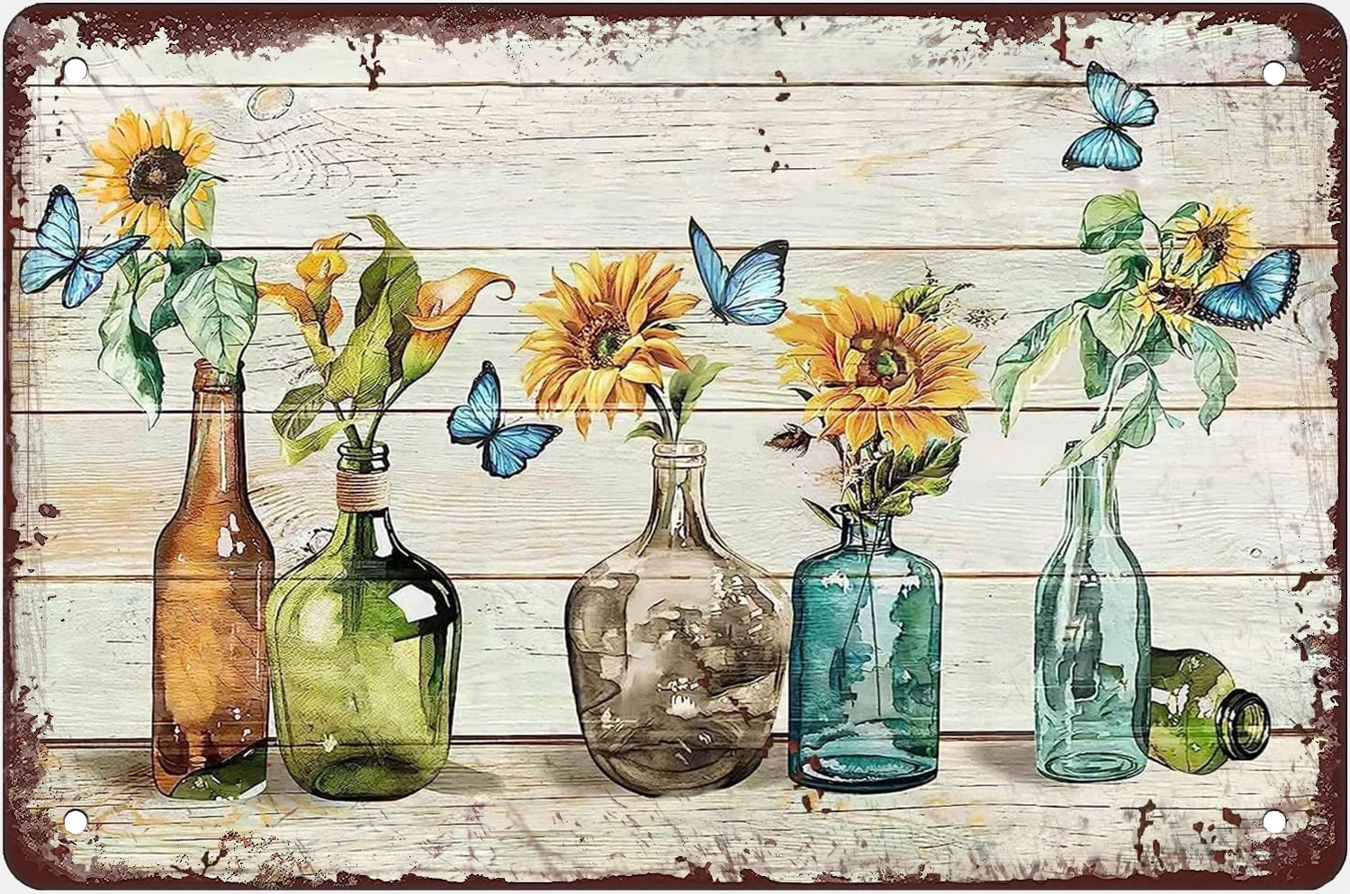 Metal Tin Sign 12x16 Inch Metal Signs Decor Floral Bathroom Wall Art ...