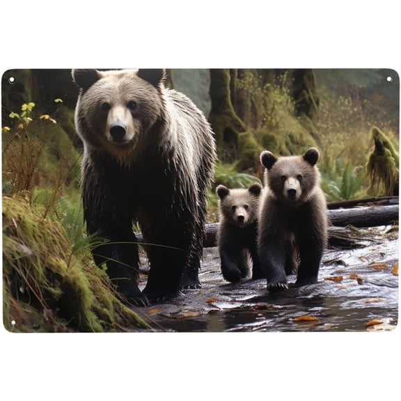 Metal Tin Sign 12x8 Inch Mother Bear And Her Cubs Vintage Metal Sign Wall Art Signs Decor Metal Poster Outdoor Yard Signs Gift For Home Office Kitchen Bar Cafe Garden Farmhouse Wall Decor