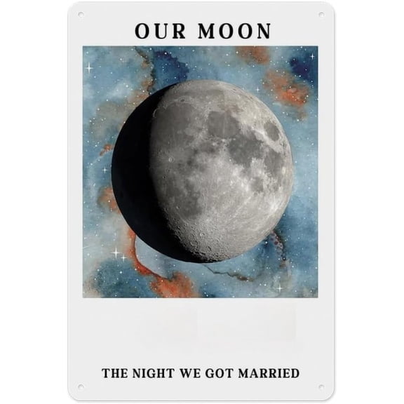 Metal Tin Sign 8 x 12 Inch Gradient Moon Phases Wall Decor Plaque for Bedroom and Wedding Room