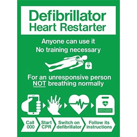 Metal Tin Sign AED Defibrillator Instruction Sign Caution Security Warning Notice Signs Indoor/Outdoor Use 8 X 12 Inch
