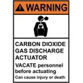 Metal Tin Sign, ANSI WARNING Carbon Dioxide Gas Discharge Actuator Gas ...