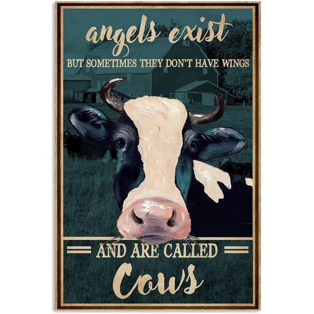 Metal Tin Sign Angels Exist But Someone They Don't Have Wings And Are Called Cows Vintage Home Farmhouse Art Decor Metal Poster Plaque For Home Kitchen Farm Coffee Bar Art Iron Painting 8x12 Inch