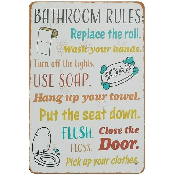 Metal Tin Sign Bathroom Rules Wash Your Hands Be Neat Use Soap Tin Sign Metal Aluminum Sign Vintage Wall Decor Retro Poster for Bars 12x16inch