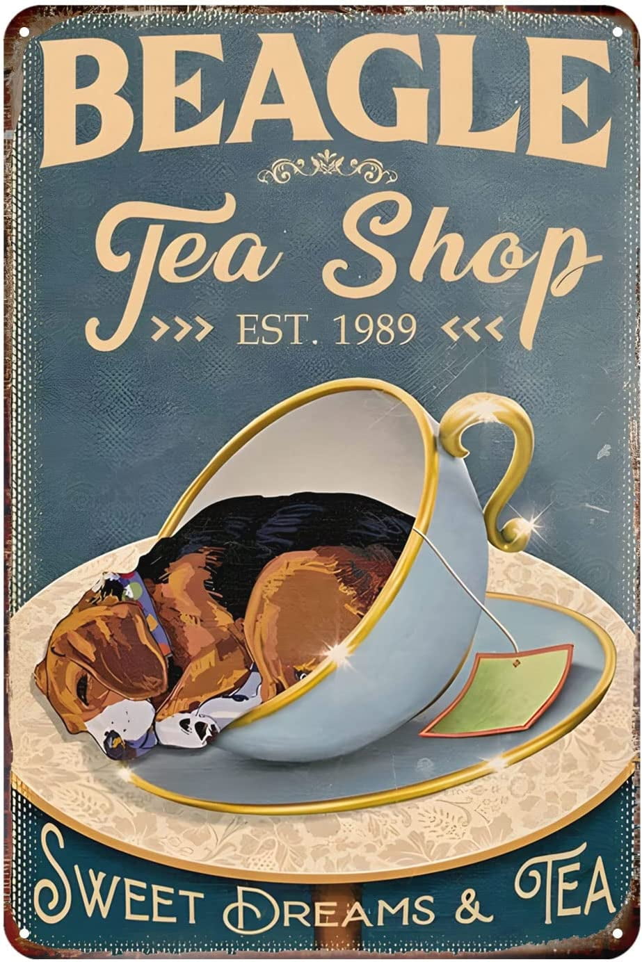 Metal Tin Sign Beagle Tea Shop Sweet Dreams Tea Sign Vintage Tin Sign ...