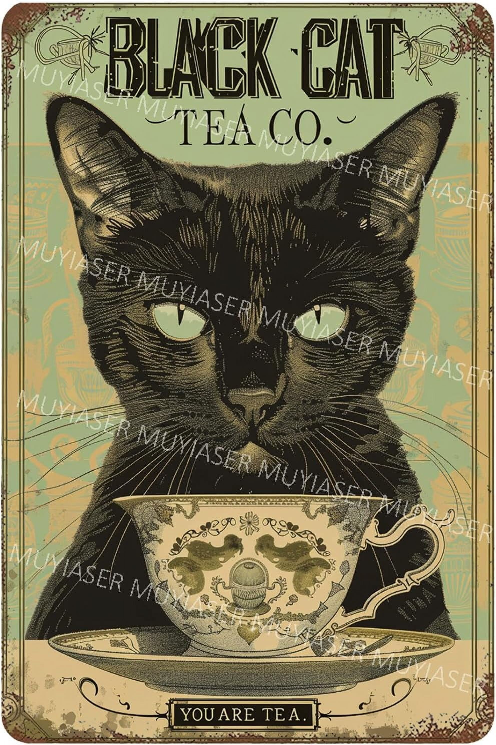 Metal Tin Sign Black Cat Tea Co Vintage Metal Signs Retro Aluminum Tin ...