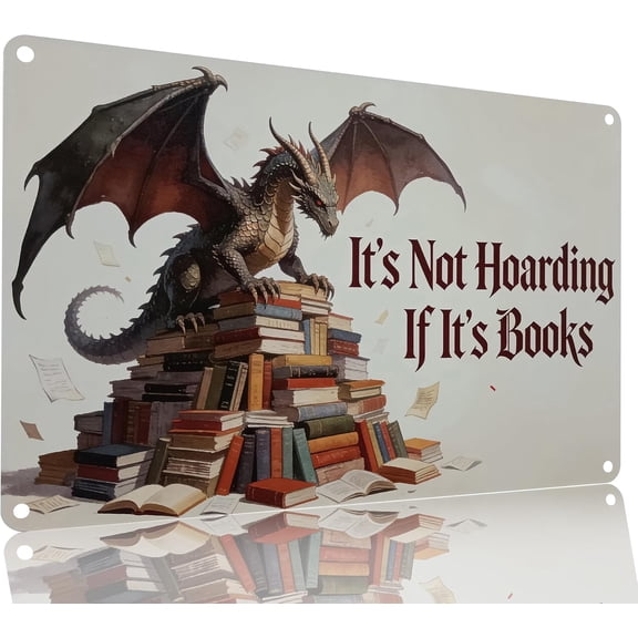 Metal Tin Sign Book Mountain Dragon Library Wall Decor 8x12 Inch