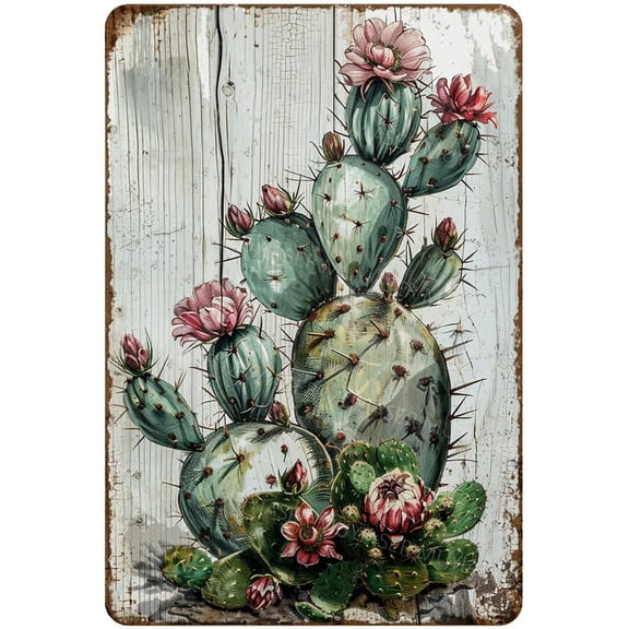 Metal Tin Sign Cacti Flower Sign Vintage Metal Signs Retro Aluminum Tin Sign for Room Garden Door Home Bar Cafe Decor 8x12 Inches