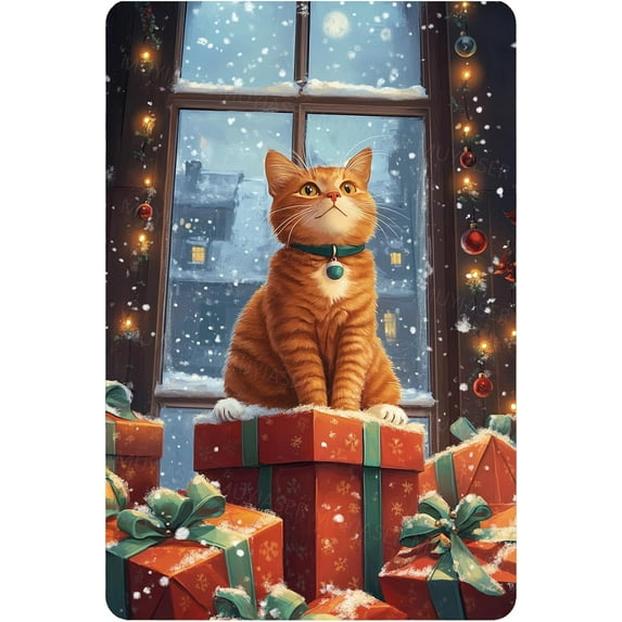 Metal Tin Sign Christmas Cat Vintage Sign Retro Tin Sign Aluminum Sign for Bedroom Kitchen Garden Wall Bab Club Coffee Home Decor 8x12 Inch