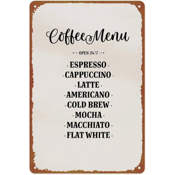 Metal Tin Sign Coffee Bar Menu Poster Poster Wall Art For Room Office Coffee Bar Decor 8x12 inches