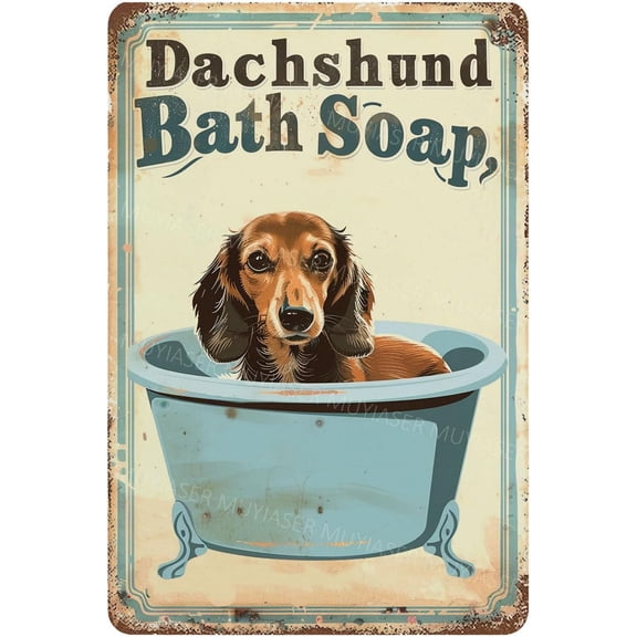 Metal Tin Sign Dachsund Bath Soap Vintage Metal Signs Retro Aluminum Tin Sign for Room Garden Door Home Bar Cafe Decor 8x12 Inch