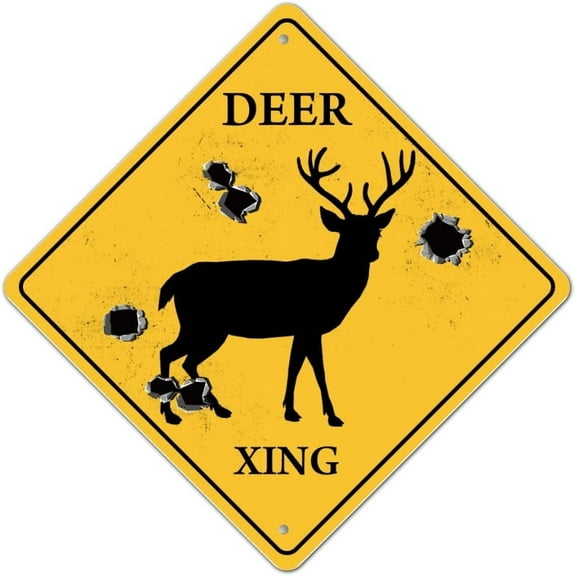 Metal Tin Sign Deer Crossing Sign Caution Deer Xing Warning Metal Sign For Home Office Bar Indoor Outdoor Wall Decor Yard Sign Square Sign 12" x 12"