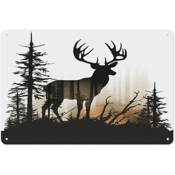 Metal Tin Sign Deer Silhouette Rustic Aluminum Wall Art Vintage Indoor Outdoor Decor 8 x 12 Inch for Home Office Cafe Yard Garden