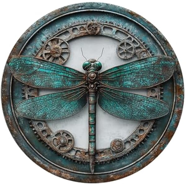 Metal Tin Sign Dragonfly Retro Sign Aluminium Vintage Round Metal Sign ...