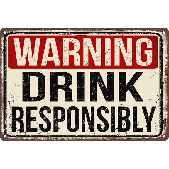 Metal Tin Sign Drink Responsibly Warning Beer Sign Caution Wall Decor for Bars Club Decor 12 X 8 INCH
