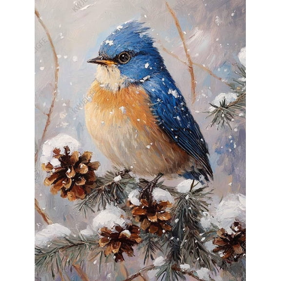 Metal Tin Sign Eastern Bluebird in Winter Snow Art Painting Wall Decor for Living Room Cabin Nature Theme Bird Lovers 8x12 Inch