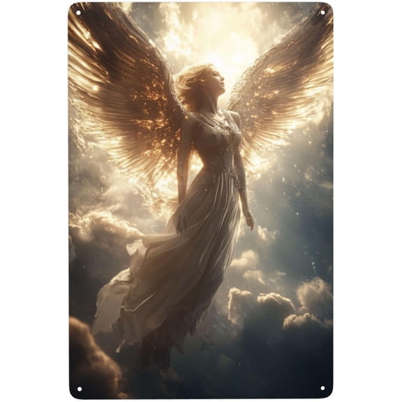 Metal Tin Sign Elegant Angel With Radiant Wings Aluminum Wall Art Decor for Indoor or Outdoor 8x12 Inch