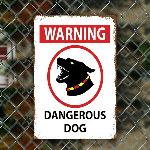 Metal Tin Sign Featuring "Warning Dangerous Dog" - Wall - Mounted and Decorative Notice
