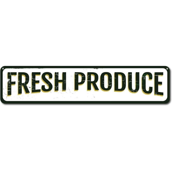 Metal Tin Sign Fresh Produce Sign Retro Tinplate Metal Plaque for Street Home Office Garden Decor 4x16 Inch