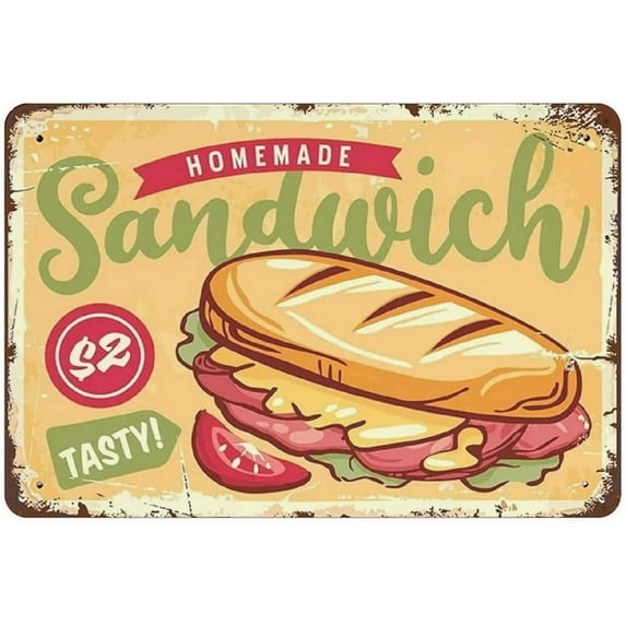 Metal Tin Sign Homemade Sandwich Tasty Vintage Tin Poster Metal Sign Wall Decoration Country Kitchen Home Garage Decor 12"x16"