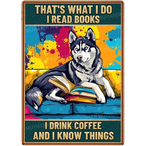 Metal Tin Sign Husky That's What I Do I Read Books Vintage Metal Signs Retro Aluminum Tin Sign for Washroom Garden Home Bar Cafe Decor 8x12 Inch