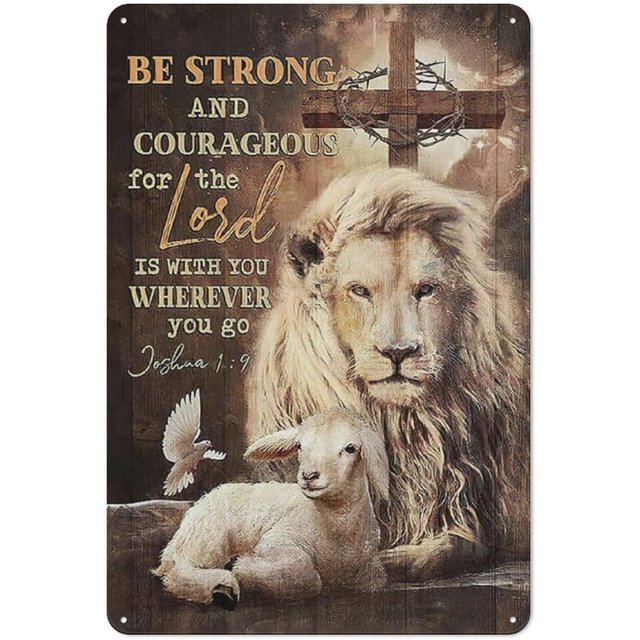 Metal Tin Sign Lion of Judah Wall Art Christian Bible Verses Wall Decor Religious Lamb Lion