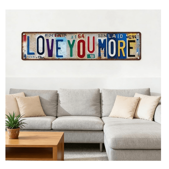 Metal Tin Sign Love You More Above Door Wall Decor – Romantic Bedroom, Hallway & Entryway Wall Art, Home Decorations, 16 x 4 Inches