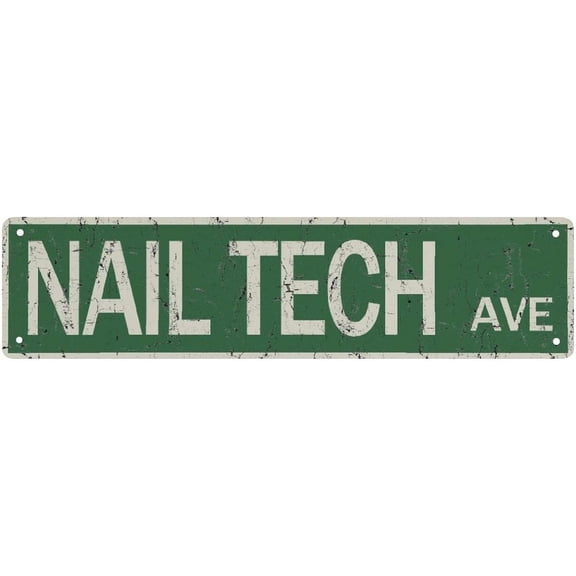 Metal Tin Sign Nail Tech Ave Street Sign Vintage Rustic Retro Room Bedroom Decor 4X16 Inches