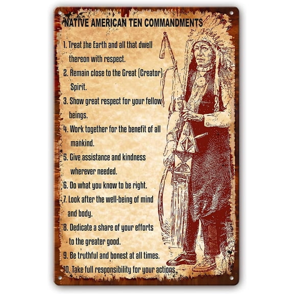 Metal Tin Sign Native American Ten Commandments Wall Art Print 12x8 Inch Vintage Metal Poster for Bedroom Bathroom Kitchen