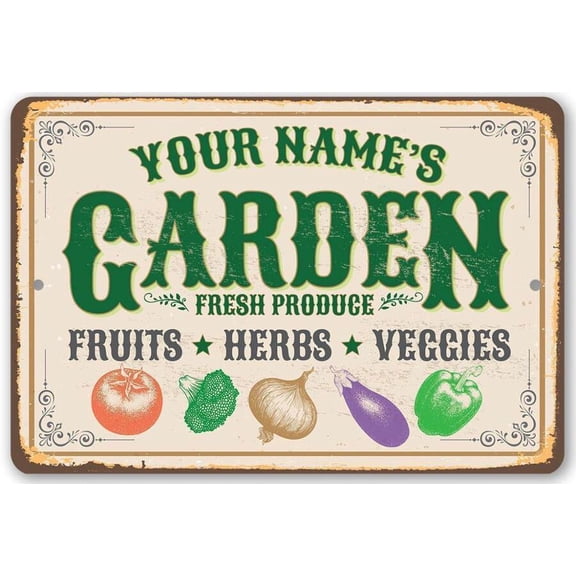 Metal Tin Sign Personalize Name Garden Veggie Herb Fruit Farm Home Decor Size: 8 x 12 Inch