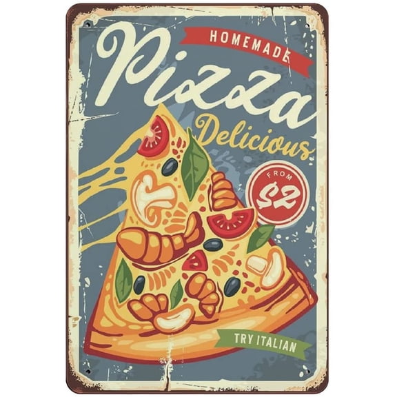 Metal Tin Sign Pizza Slice With Melted Cheese Vintage Tin Poster Metal Sign Wall Decoration Country Kitchen Home Garage Decor 16"x12"