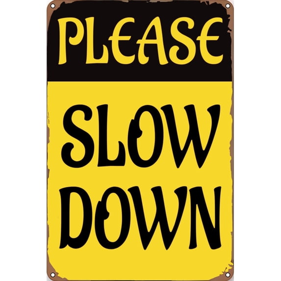 Metal Tin Sign - Please Slow Down Sign Reflective Plastic Yard Signs with Metal Stakes Sign 12×8 Inch