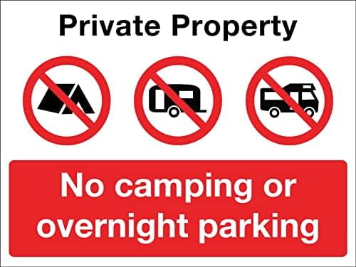 Cartello Metallo 30x40 Cm "Private Property No Camping Or Overnight Parking" - Segnale Di Avviso Proprietà Privata, Interno/Esterno
