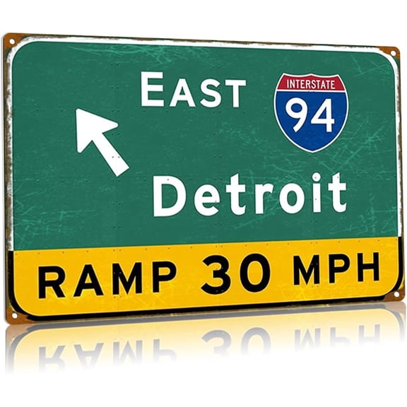 Metal Tin Sign Retro East Detroit Interstate 94 Road Signage Direction Indication Signs Bar Club Restaurant Wall Decoration Vintage Highway Iron Plaque Decor 8x12 Inches