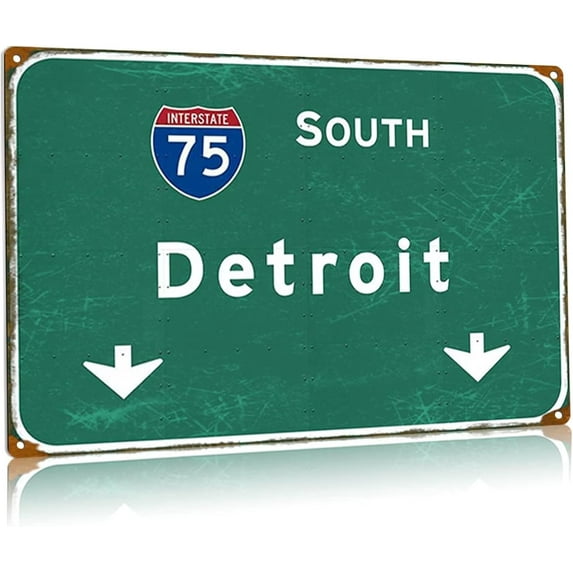 Metal Tin Sign Retro East Detroit Interstate 94 Road Signage Direction Indication Signs Bar Club Restaurant Wall Decoration Vintage Highway Iron Plaque Decor 8x12 Inches