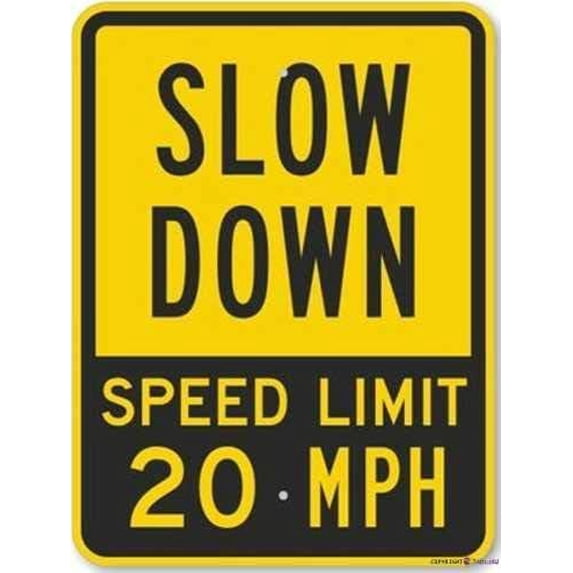 Metal Tin Sign Road Slow Down Speed Limit 20 Mph, Fluorescent Yellow Street Sign Indoor and Outdoor Road Decoration Safety Warning tin Signs Prompt 8 x 12 inches