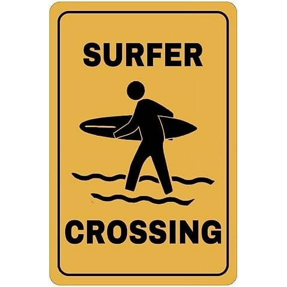 Metal Tin Sign SURFER Crossing Beach Sign Warning Security Notice Signs Industry Yard Sign Wall Decoration Plaque Indoor/Outdoor Use 8 X 12 Inch