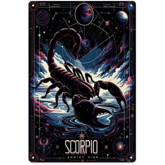 Metal Tin Sign Scorpio Zodiac Scorpion Cosmic Nebula and Star Chart Wall Art Decor Tinplate for Home or Bedroom 8x12 Inch