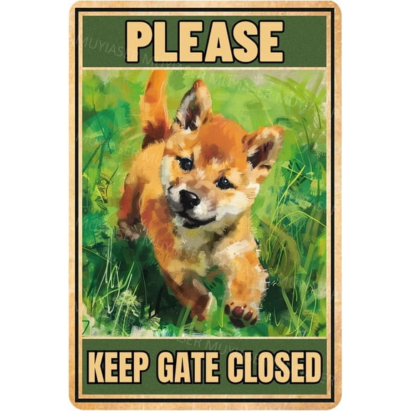 Metal Tin Sign Shiba Inu Please Keep Gate Closed Vintage Metal Signs Retro Aluminum Tin Sign for Gate Garden Door Home Bar Cafe Decor 8x12 Inch