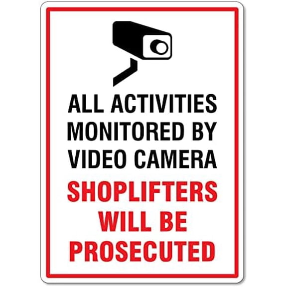 Metal Tin Sign - Shoplifting Prevention Sign - Silver - 8 x 12 Inches - Practical/Industrial Style - Wall Mount - Warning