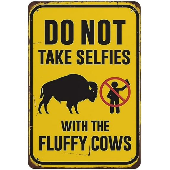 Metal Tin Sign Do Not Take Selfies with The Fluffy Cows Tin Sign Metal Aluminum Sign Vintage Wall Decor Retro Poster for Bars Restaurants Cafes Pubs Home Decoration 16"x12"