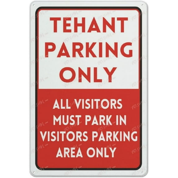 Metal Tin Sign Tenant Parking Only Visitors Must Park In Visitor Parking Area Warning Caution Notice Wall Art Decor Public Vintage Retro Tin Metal Sign Plaque 8X12 Inch