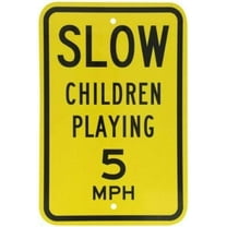 Metal Tin Sign Traffic Slow Children Playing 5 MPH Black on Yellow 8''x12'' Decor Aluminum Sign Wall Sign