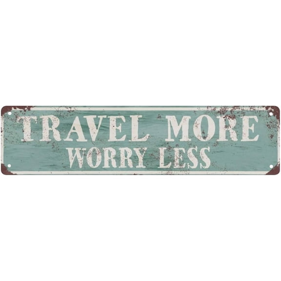 Metal Tin Sign Travel More Worry Less Street Sign Rustic Art Wall Decor Wall Shop Man Cave Bar Fun Vintage Metal Tin Signs 4x16 Inches Plaque Handicraft